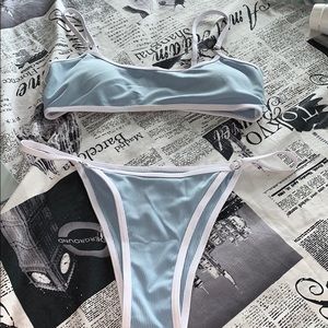 blue and white full bikini
